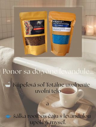 ✨ Dopraj si chvíľku len pre seba… Ponor sa do relaxu s vôňou levandule 🌿💜 🛁 Kúpeľová soľ uvoľní tvoje telo 🍵 Šálka rooibos...